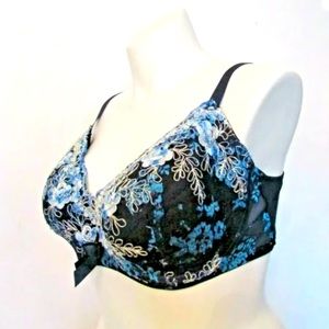 Enchanted navy blue embroidered floral bra 44DD